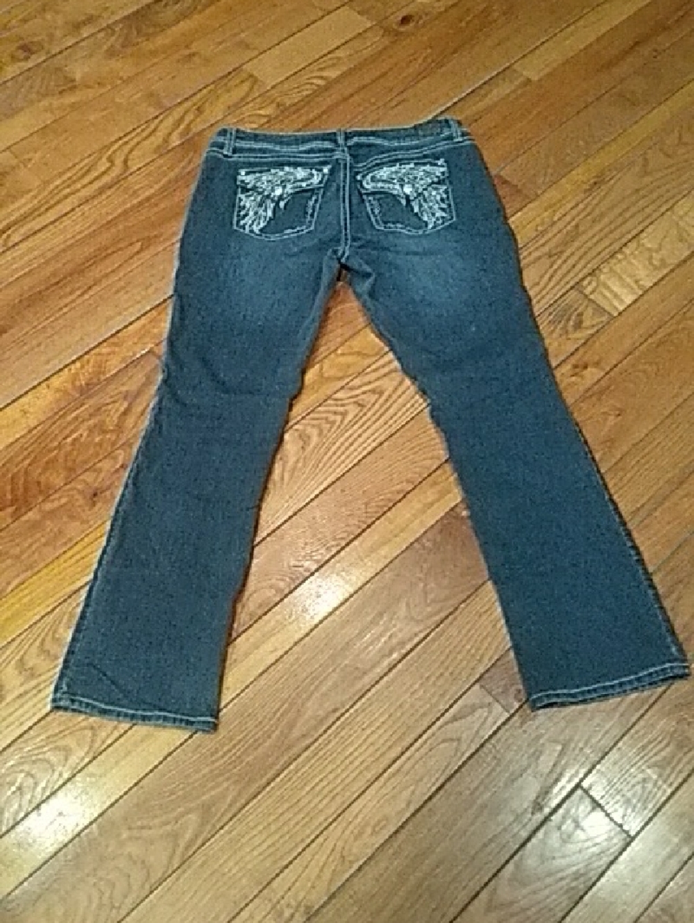Love Indigo Dark Blue Flare Jeans with Embroidered Back Pockets